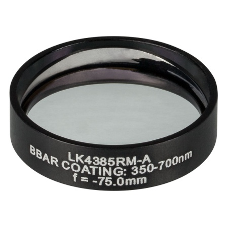 LK4385RM-A - Плоско-вогнутая цилиндрическая круглая линза из кварцевого стекла в оправе, фокусное расстояние: -75 мм, Ø1", просветляющее покрытие: 350 - 700 нм, Thorlabs