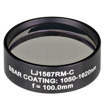 LJ1567RM-C - N-BK7 плоско-выпуклая круглая линза в оправе, фокусное расстояние: 100 мм, Ø1", просветляющее покрытие: 1050 - 1620 нм, Thorlabs