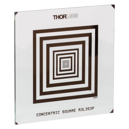 R3L3S3P - Калибровочная мишень с концентрическими квадратами, получение изображения при подсветке спереди, 3" x 3", материал: известково-натриевое стекло, Thorlabs