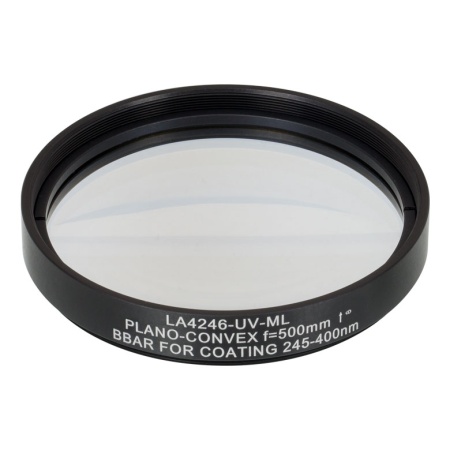 LA4246-UV-ML - Плоско-выпуклая линза, Ø75 мм, UVFS, оправа с резьбой SM3, f = 500.0 мм, просветляющее покрытие: 245-400 нм, Thorlabs