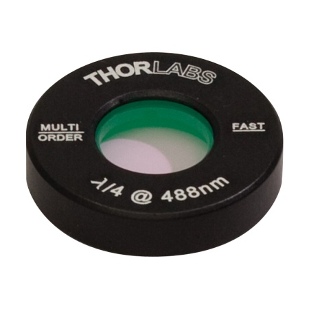 WPMQ05M-488 - Четвертьволновая фазовая пластинка множественного порядка, Ø1/2", оправа: Ø1", просветляющее покрытие: 488 нм, Thorlabs