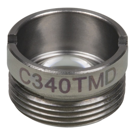 C340TMD - Асферическая линза в оправе, фокусное расстояние: 4.0 мм, числовая апертура: 0,6, рабочее расстояние: 0.6 мм, без покрытия, Thorlabs