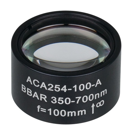 ACA254-100-A - Ахроматический дублет с воздушной прослойкой, просветляющее покрытие: 350-700 нм, фокусное расстояние: 100 мм, Thorlabs