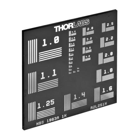 R2L2S1N - Таблица для измерения разрешающей способности (NBS 1963A), 2" x 2", получение изображения при подсветке сзади, разрешающая способность: 1 - 18 линий на мм, Thorlabs