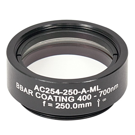 AC254-250-A-ML - Ахроматический дублет, f=250 мм, Ø1", резьба на оправе: SM1, просветляющее покрытие: 400-700 нм, Thorlabs