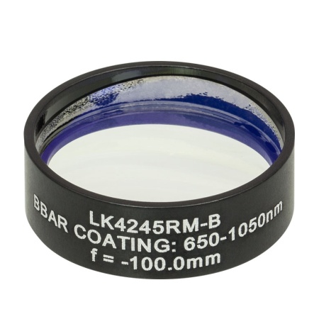 LK4245RM-B - Плоско-вогнутая цилиндрическая круглая линза из кварцевого стекла в оправе, фокусное расстояние: -100 мм, Ø1", просветляющее покрытие: 650 - 1050 нм, Thorlabs