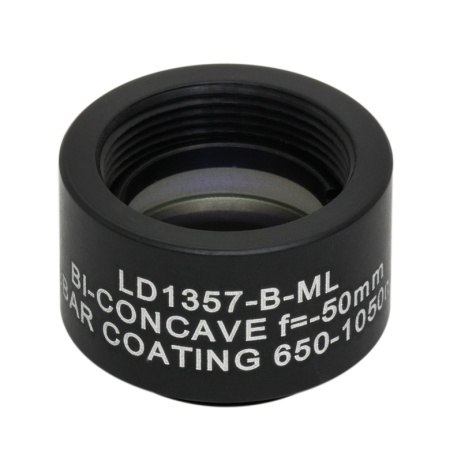 LD1357-B-ML - N-BK7 двояковогнутая линза в оправе, Ø1/2", резьба SM05, фокусное расстояние -50 мм, просветляющее покрытие: 650-1050 нм, Thorlabs