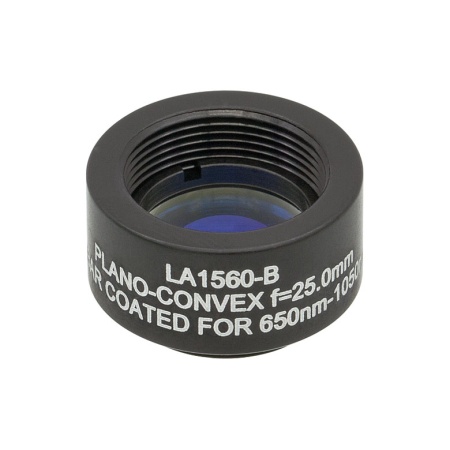 LA1560-B-ML - Плоско-выпуклая линза, Ø1/2", N-BK7, оправа с резьбой SM05, f = 25.0 мм, просветляющее покрытие: 650-1050 нм, Thorlabs