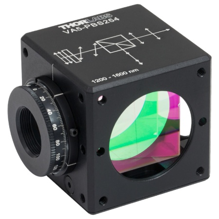 VA5-PBS254 - Cветоделитель / аттенюатор с регулируемым коэффициентом затухания интенсивности излучения, рабочий диапазон: 1200 - 1600 нм, кубический корпус для интеграции в каркасные системы 30 мм, крепления: 8-32, Thorlabs