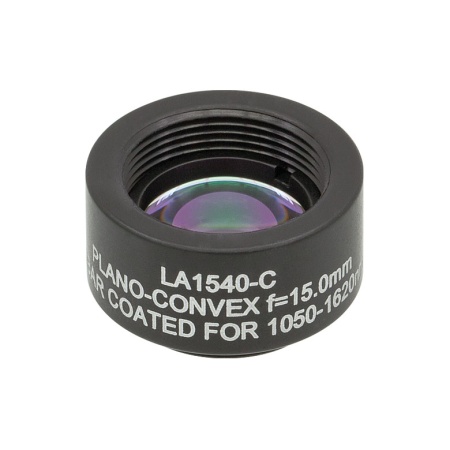 LA1540-C-ML - Плоско-выпуклая линза, Ø1/2", N-BK7, оправа с резьбой SM05, f = 15.0 мм, просветляющее покрытие: 1050-1620 нм, Thorlabs