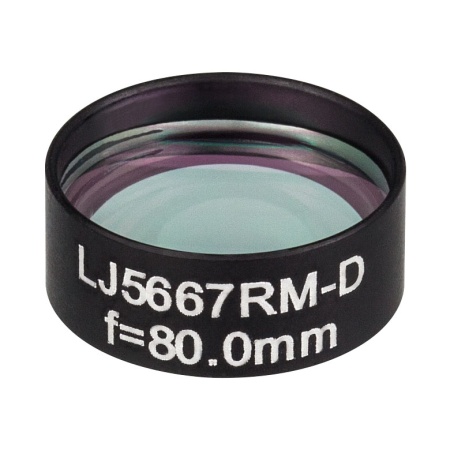 LJ5667RM-D - Плоско-выпуклая цилиндрическая линза, Ø1/2", в оправе, материал: CaF2, f = 80.0 мм, просветляющее покрытие: 1.65 - 3.0 мкм, Thorlabs