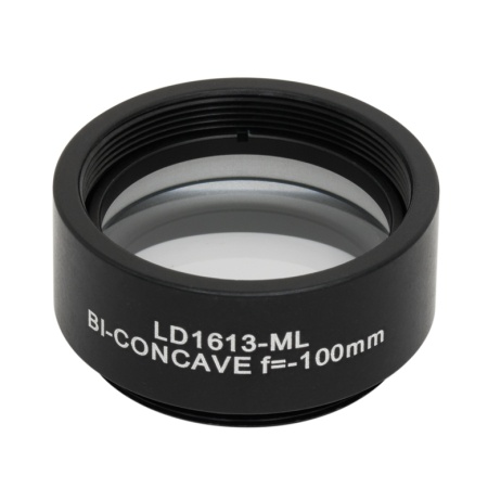 LD1613-ML - N-BK7 двояковогнутая линза в оправе, Ø1", резьба SM1, фокусное расстояние -100 мм, без покрытия, Thorlabs