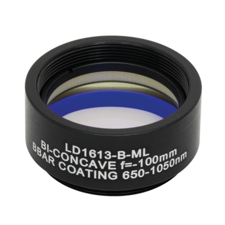 LD1613-B-ML - N-BK7 двояковогнутая линза в оправе, Ø1", резьба SM1, фокусное расстояние -100 мм, просветляющее покрытие: 650-1050 нм, Thorlabs