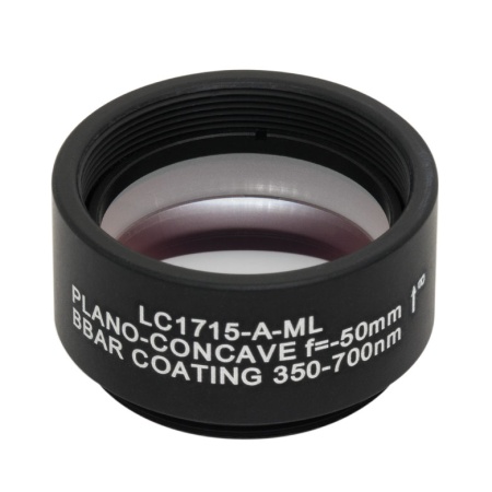 LC1715-A-ML - N-BK7 плоско-вогнутая линза в оправе, Ø1", фокусное расстояние -50.0 мм, просветляющее покрытие: 350-700 нм, резьба на оправе SM1, Thorlabs
