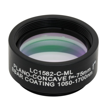 LC1582-C-ML - N-BK7 плоско-вогнутая линза в оправе, Ø1", фокусное расстояние -75.0 мм, просветляющее покрытие: 1050-1700 нм, резьба на оправе SM1, Thorlabs
