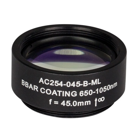 AC254-045-B-ML - Ахроматический дублет, f=45 мм, Ø1", резьба на оправе: SM1, просветляющее покрытие: 650-1050 нм, Thorlabs